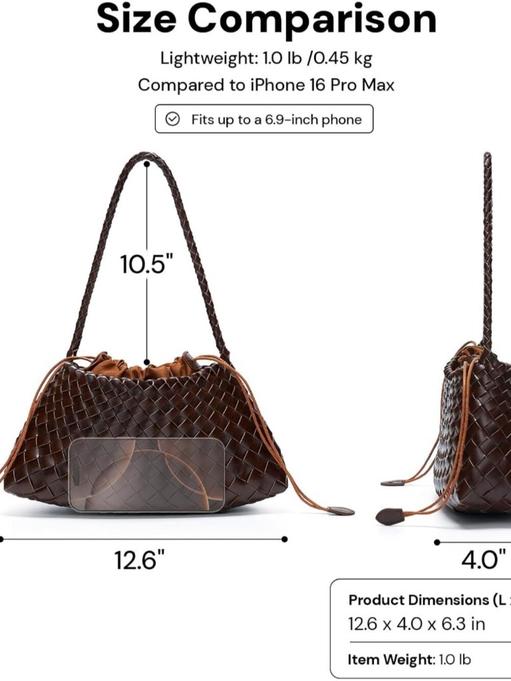 Small Woven Purse for Women Vegan Leather Underarm Shoulder Hobo Handbag | Secur - Picture 3 of 7